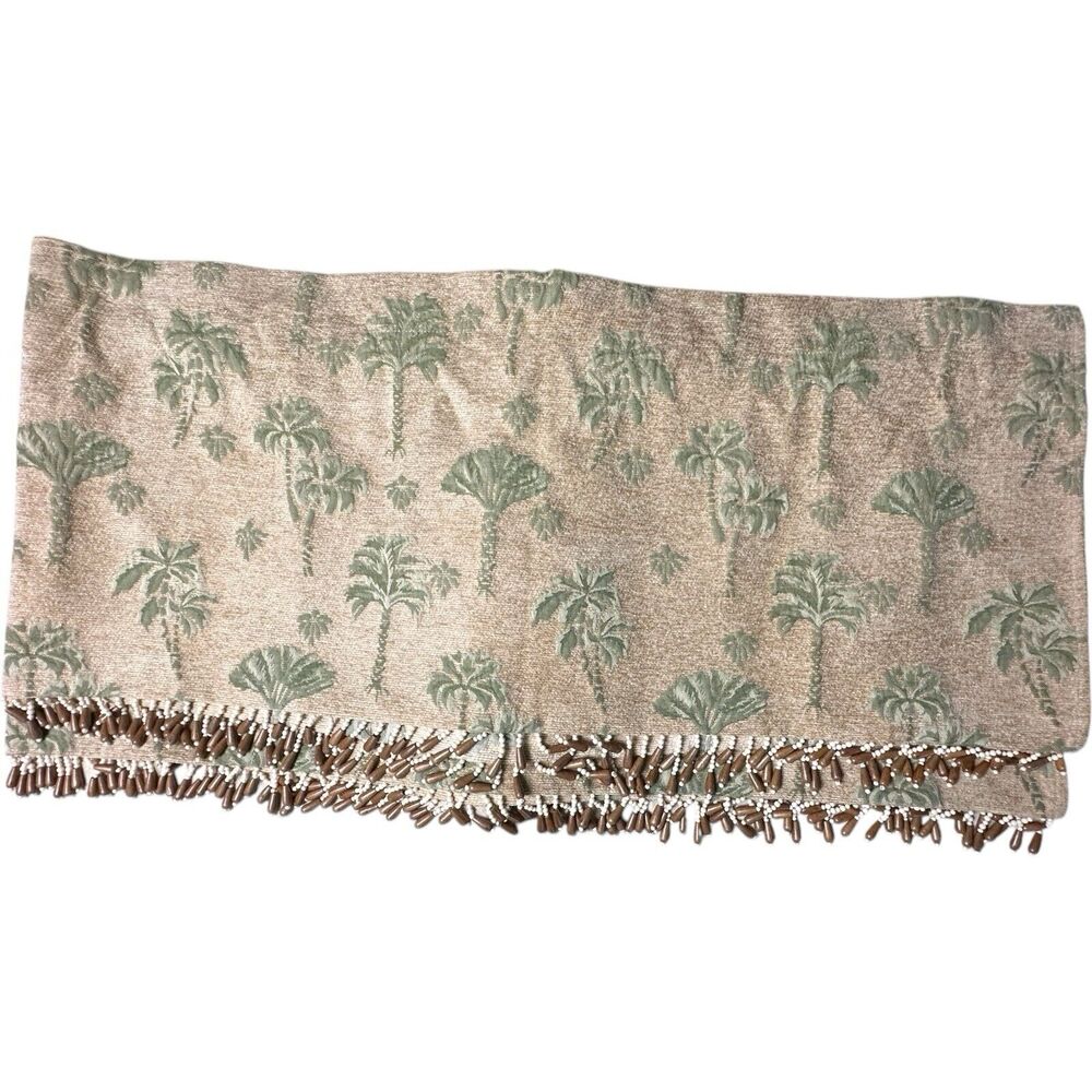 4 BRENTWOOD AMBER GREEN PALM TREES BEADED FRINGED VALANCE 68 X 14 “READ”